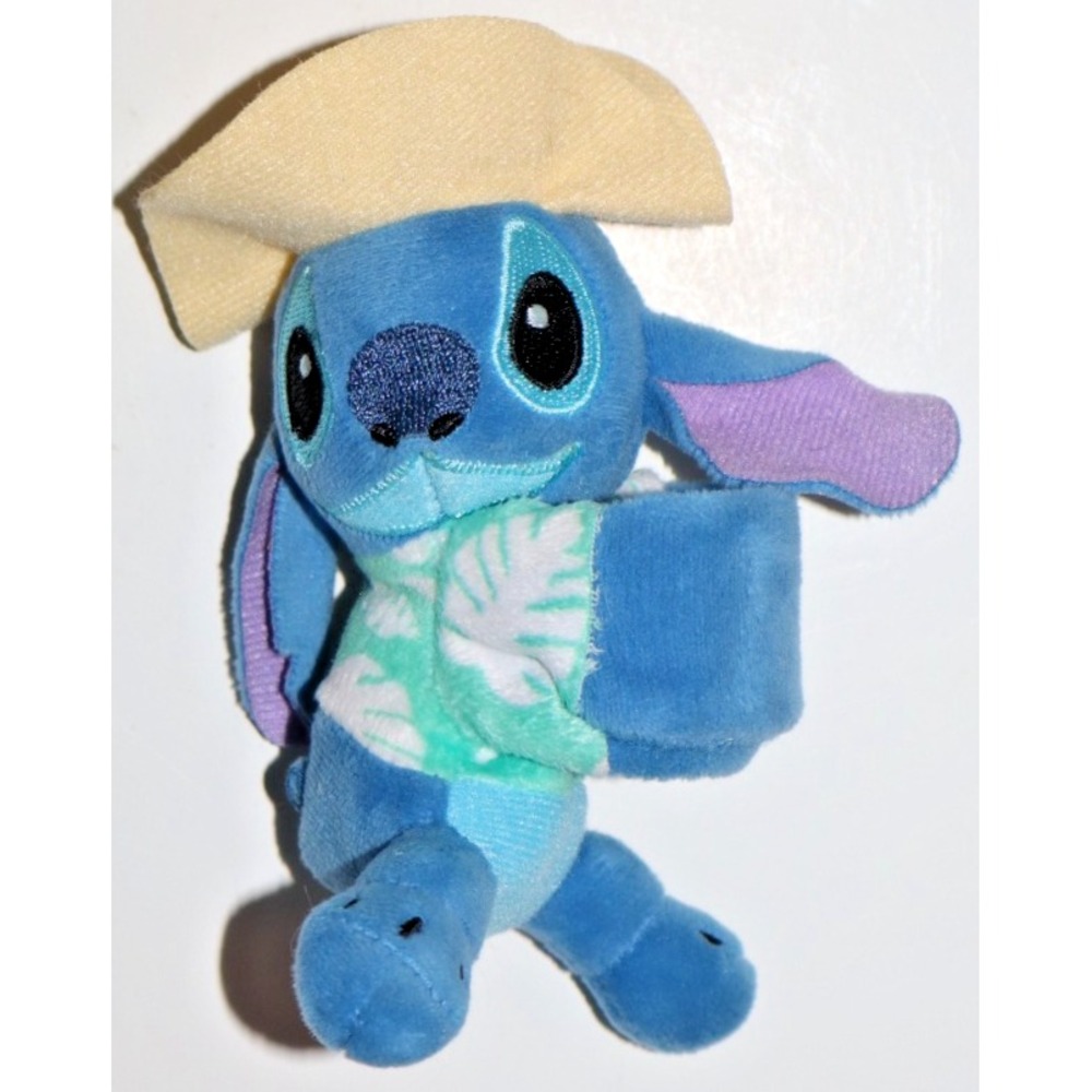 Disney Bullsitoy Plush STITCH Yellow Hat Hawaiian Shirt Cutie Cuff Bracelet